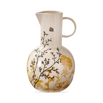 Let It Bee Floral Hand Painted Stoneware Water Beverage Pitcher Large 76 oz