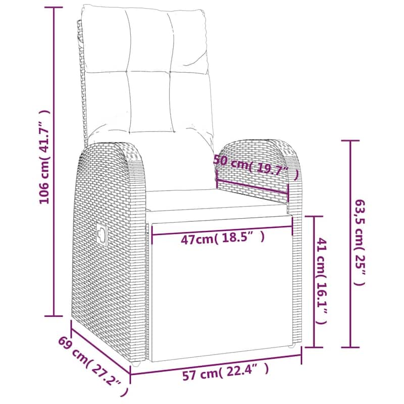 vidaXL Patio Dining Set with Cushions Outdoor Furniture Black Poly Rattan - 35.4 x 94.5 x 29.5