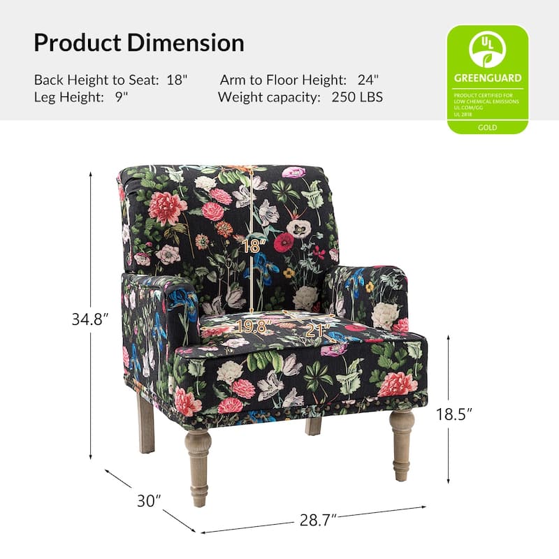 Pavia Traditional Floral Fabric Design Upholstered Accent Armchair with Nailhead Trim Set of 2 by HULALA HOME