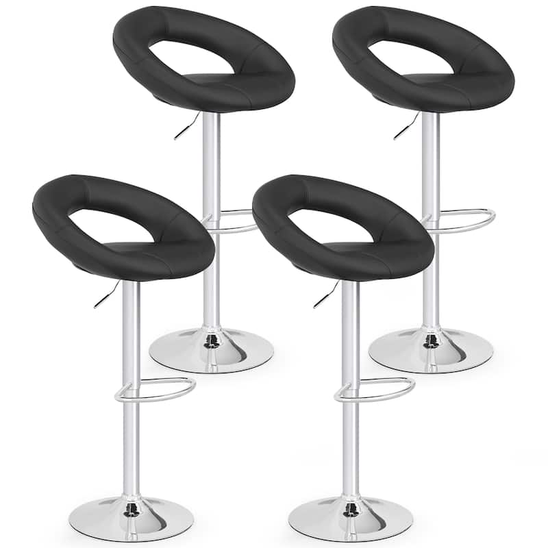 Gymax Set of 4 Adjustable Bar Stools Swivel Pub Chairs Barstools PU - See Details - Bar Height - Black - Set of 4