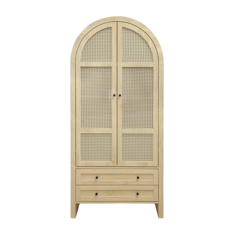 70.28" Tall Arched Kitchen Pantry, Arched Storage Display Cabinet with 2 Drawers & Adjustable Shelves