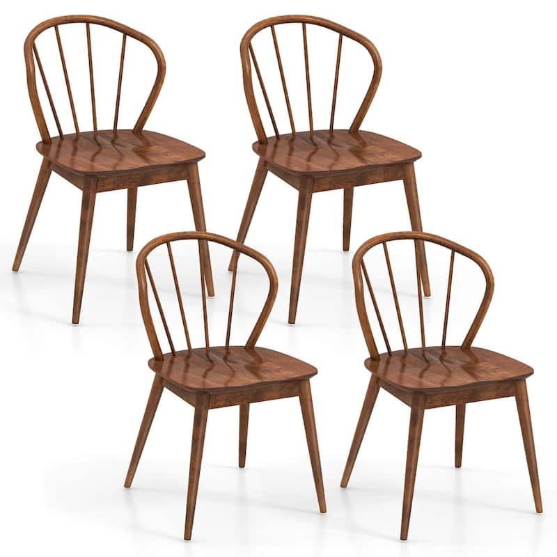 Costway Wooden Dining Chair Set of 2/4 with High Spindle Back Rubber - 4 PCS - Set of 4