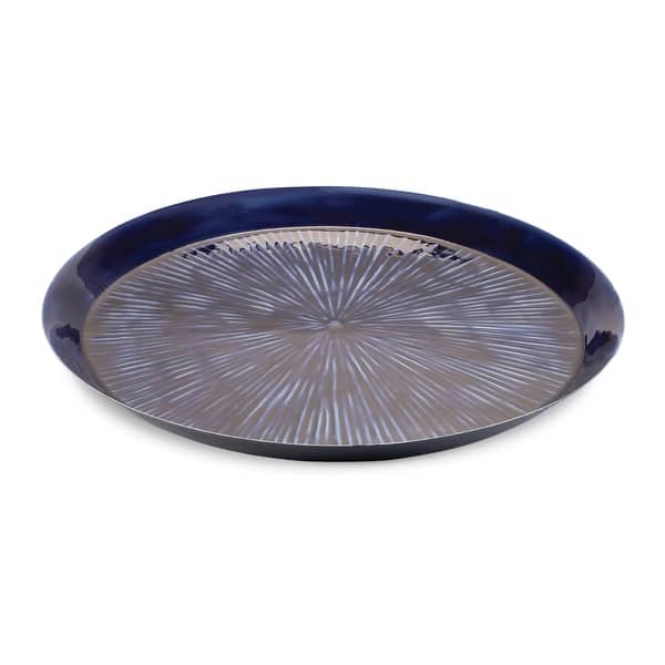 slide 2 of 2, Round Etched Metal Tray 13.5"D