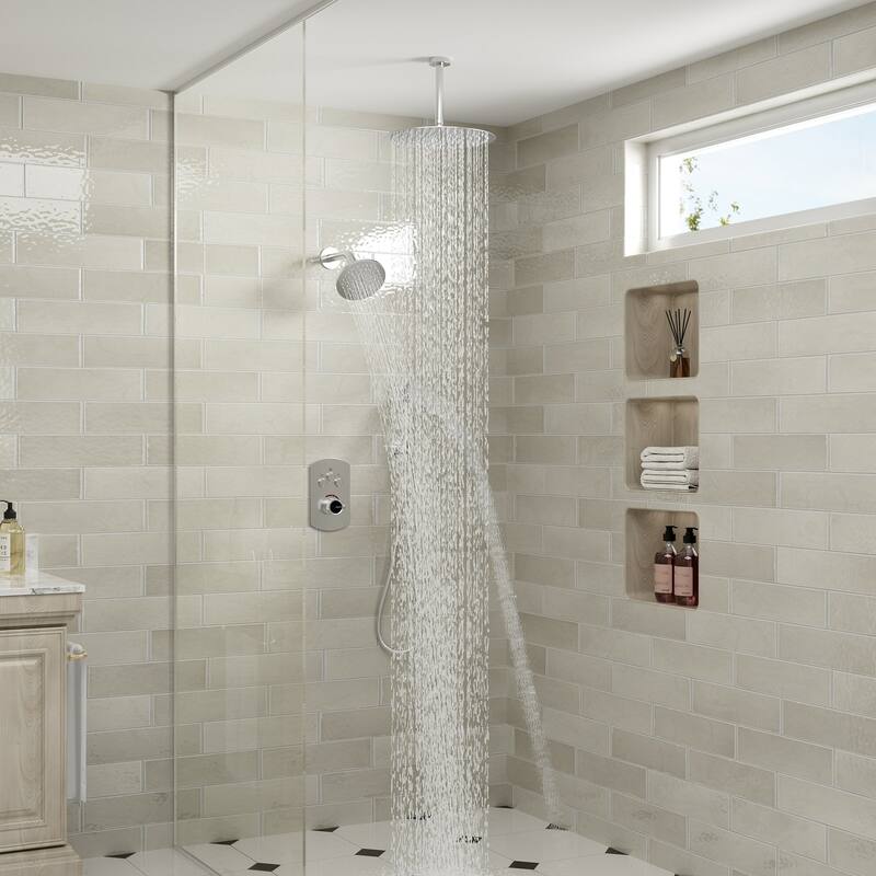 Pressure Balanced 3-Spray Patterns 2.5 GPM 12 in. Dual Shower Head Ceiling Mount Fixed and Handheld Shower Head - 12" x 12"