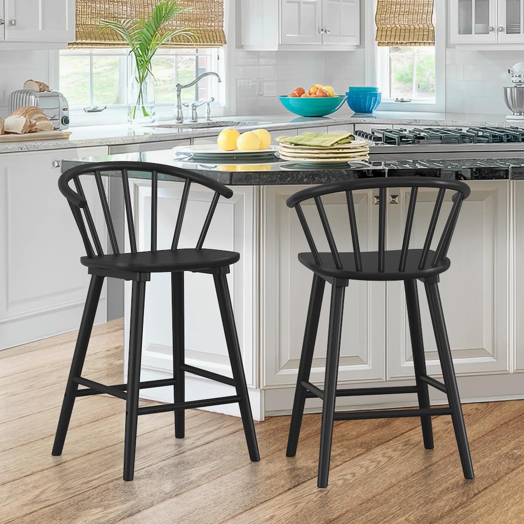 Set of 2 Counter Height 24.in Bar Stools for Kitchen Island with Solid Wood and Spindle Back Barstool