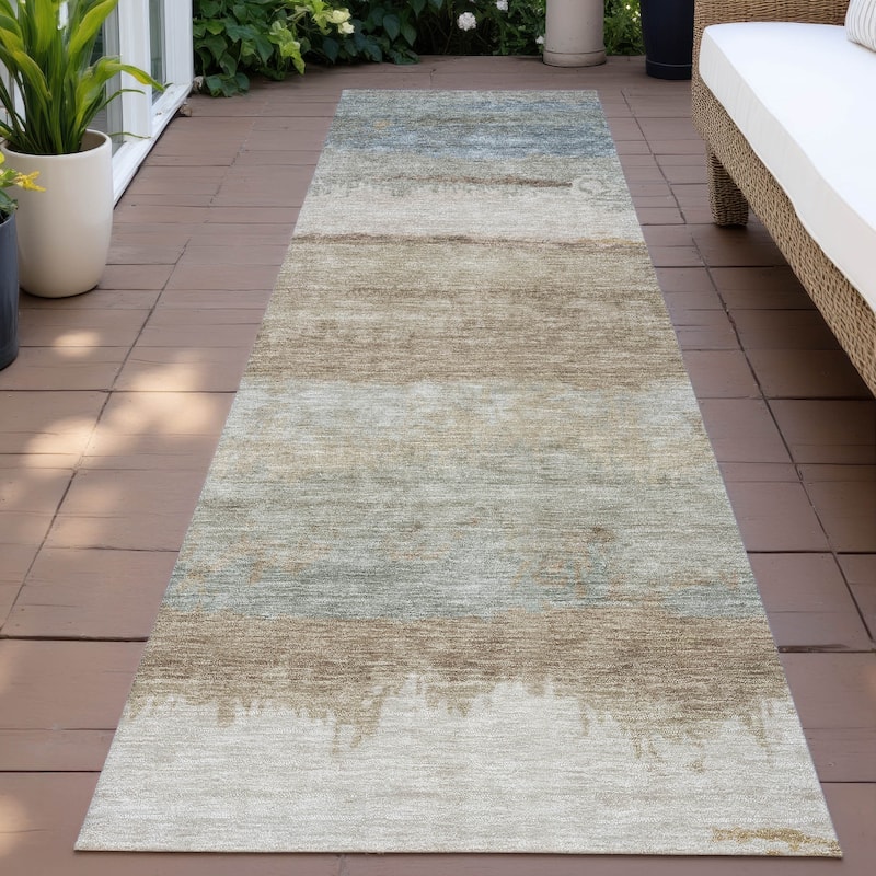 Machine Washable Indoor/Outdoor Watercolor Ombre Chantille Rug - Beige - 2'3" x 7'6"