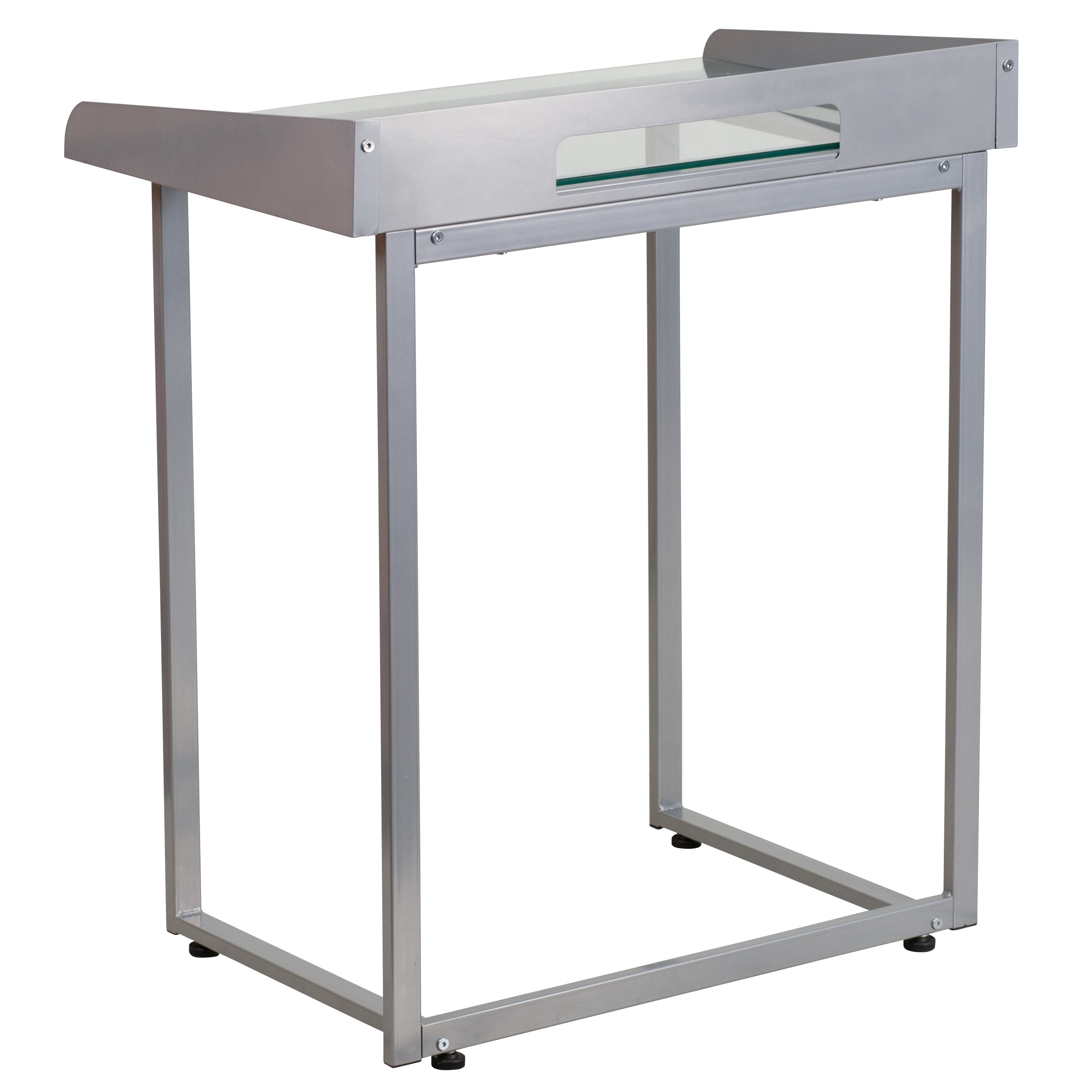 Clear Tempered Glass Desk W Raised Cable Management Border Silver Metal Frame On Sale Overstock 10704509