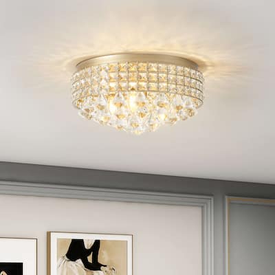 Antonia Ornate 4-Light Champagne Flush Mount Crystal Chandelier - 14.6 inches in Diameter x 8.3 inches H