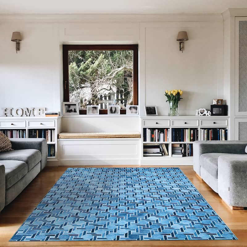 Steppe Geometric Space Blue Area Rug