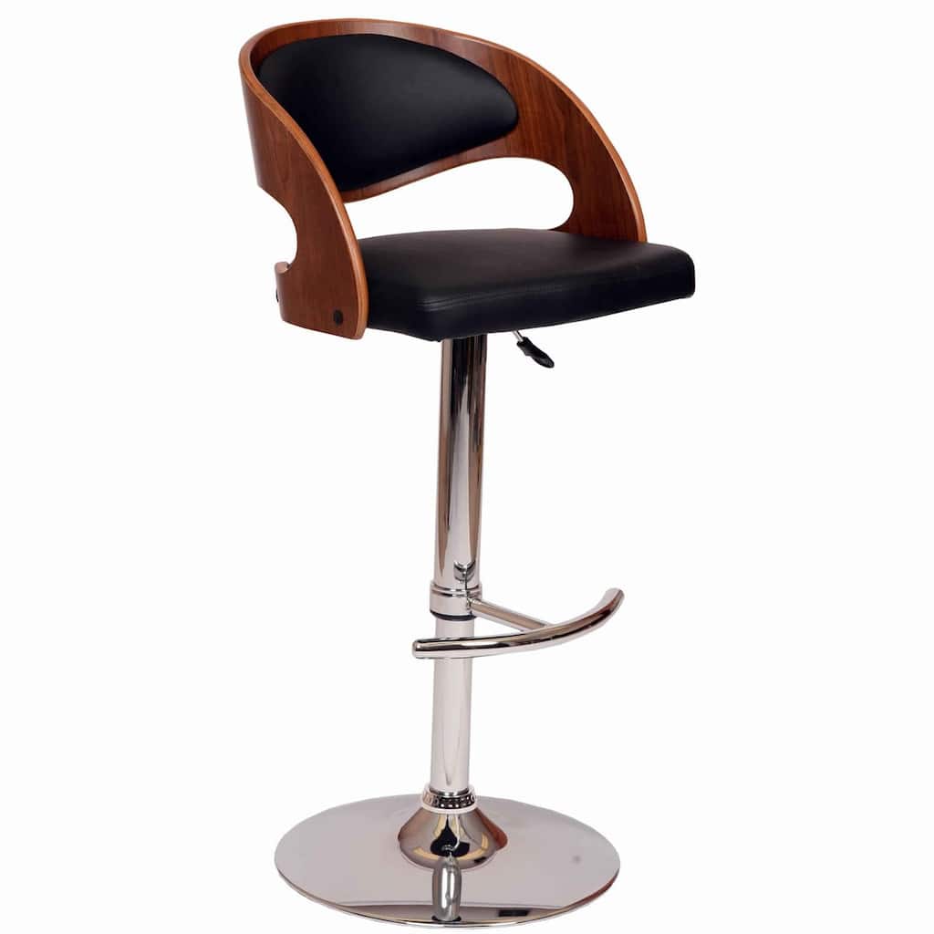 Wooden Open Back Barstool with Adjustable Pedestal Base - 35 H x 19 W x 20 L Inches
