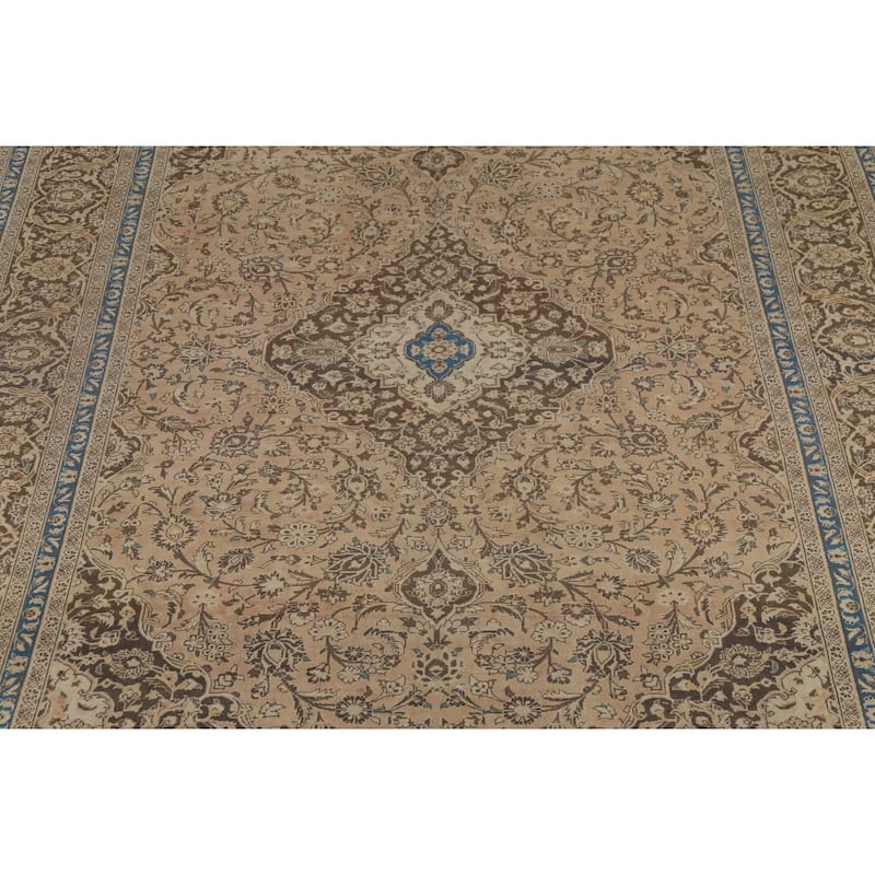 Traditional Mashad Persian Vintage Rug Handmade Wool Carpet - 9'10"x 12'11"