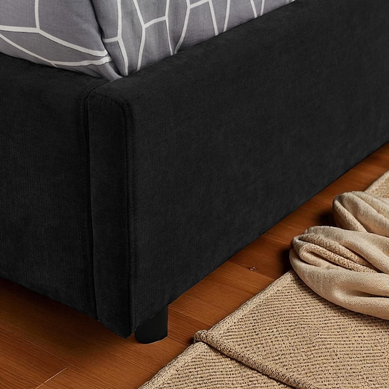 Queen/King Size Upholstered Hydraulic Storage Platform Bed with Chenille Fabric and Integrated Headboard