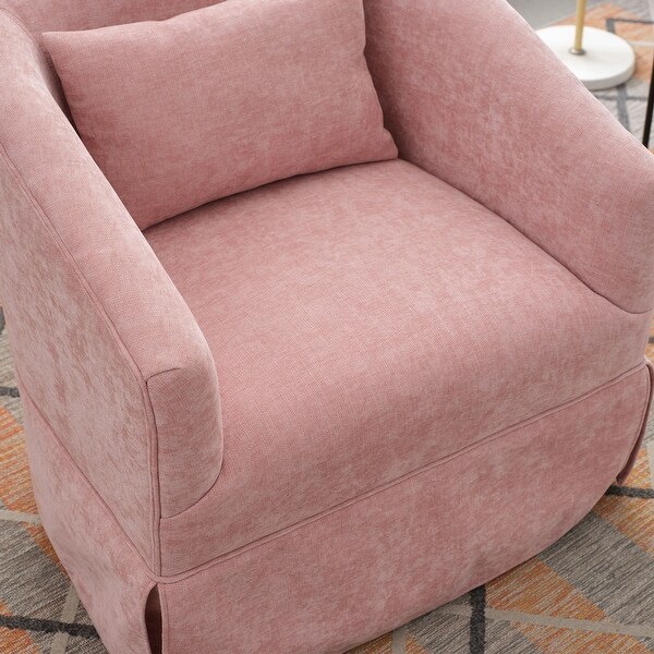 Pink Round Sofa Chair, Lounge Reading Armchair with Skirt Linen