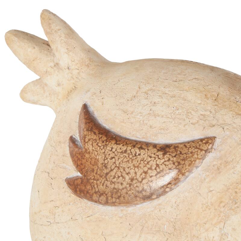 Magnesium Oxide Rooster Sitting Garden Sculpture with Brown and Red Accents - Cream - Roche River Decor