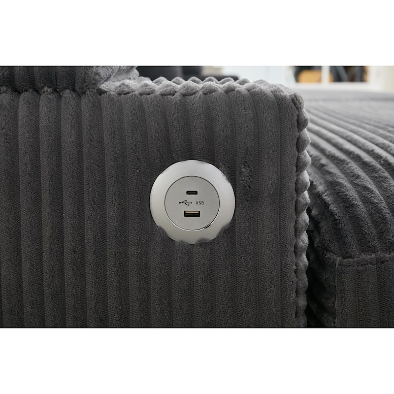 Modular Convertible Sectional Sofa with 2 Ottomans, 2 Seaters Corduroy Arms Couch, Loveseat Sofa with Cup Holders & USB Ports