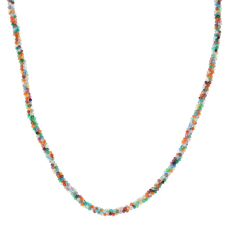 925 Sterling Silver multi gemstone Beaded Necklace - Multi - 27 Inch - Multi-Stone