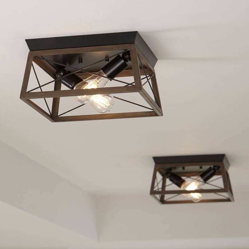 Briarwood Collection Rich Oak Flush Mount Ceiling Light - 9.120" x 15.000" x 15.000" - 9.120" x 15.000" x 15.000"
