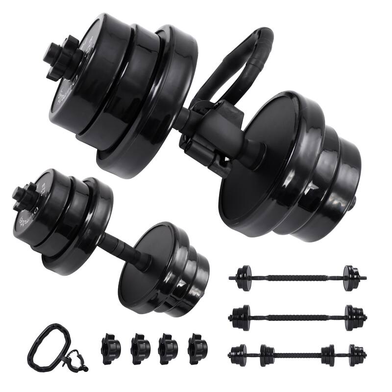Adjustable 3 in 1 Weight Set, Dumbbells, Kettlebells, Barbell Combo, Non Slip, 20, 40, 50, 70LB Versatile Home Gym Equipment - Black 50LB