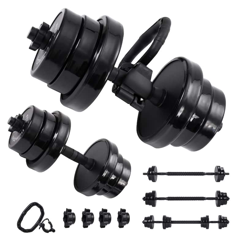 Adjustable 3 in 1 Weight Set, Dumbbells, Kettlebells and Barbell, Non Slip Grip, Compact and Versatile for All Fitness Levels - 70LB - Black