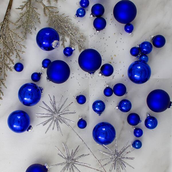 Shop 40ct Shiny And Matte Royal Blue And Silver Glass Ball