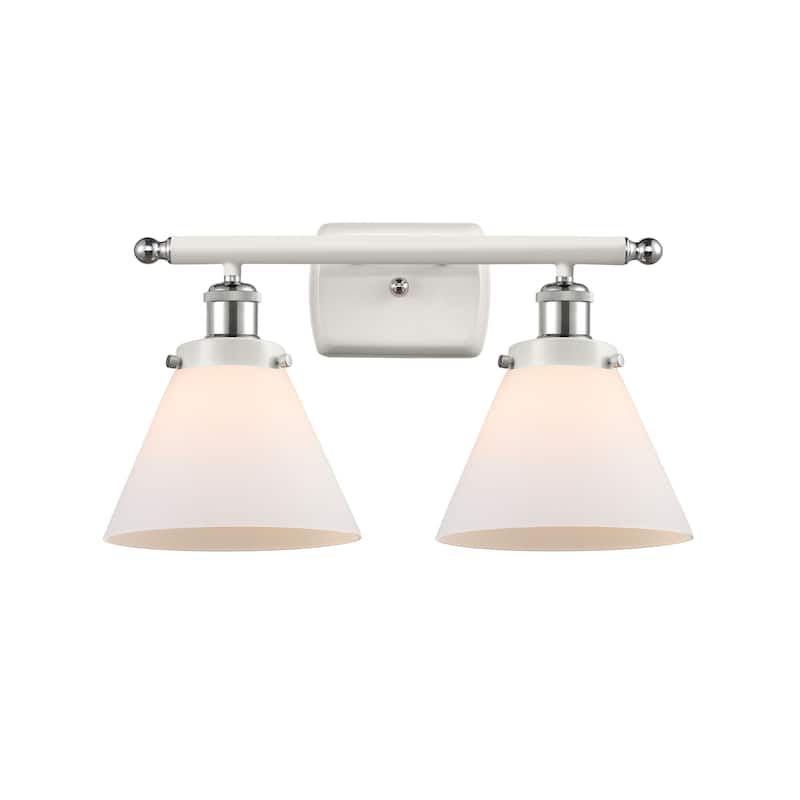 Innovations Lighting Ballston Urban Cone - 2 Light 18" Bath Vanity Light - Matte White/White and Polished Chrome