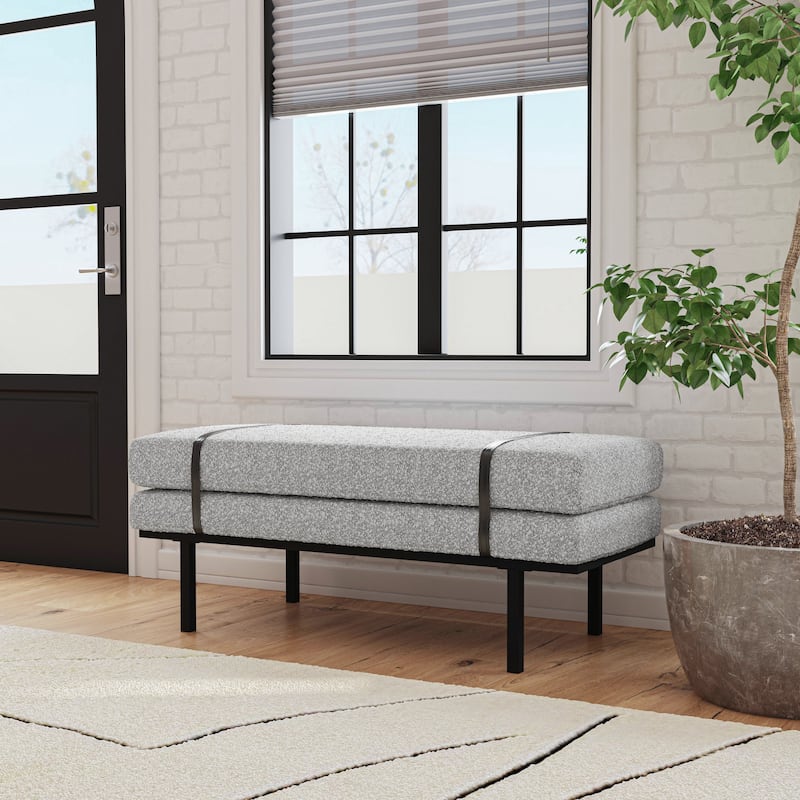 HomePop upholstered Bench with Metal Base - Cream Boucle - Cream Boucle with Black Yarns