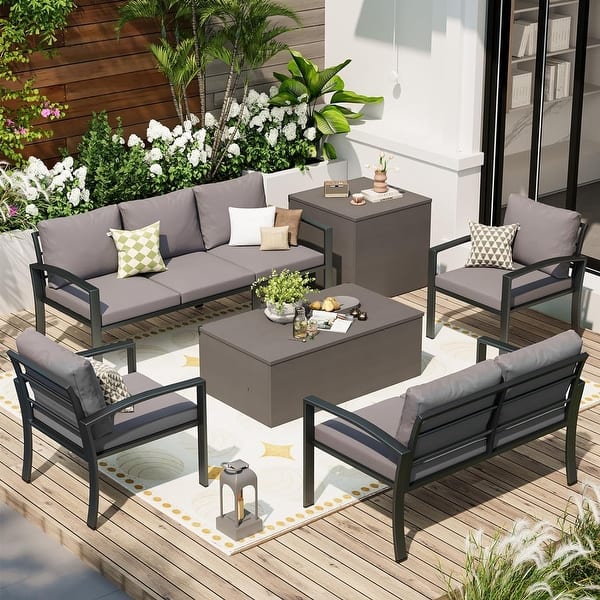 Patio Sofa Set AECOJOY Metal Set, Convertible Outdoor Daybed With