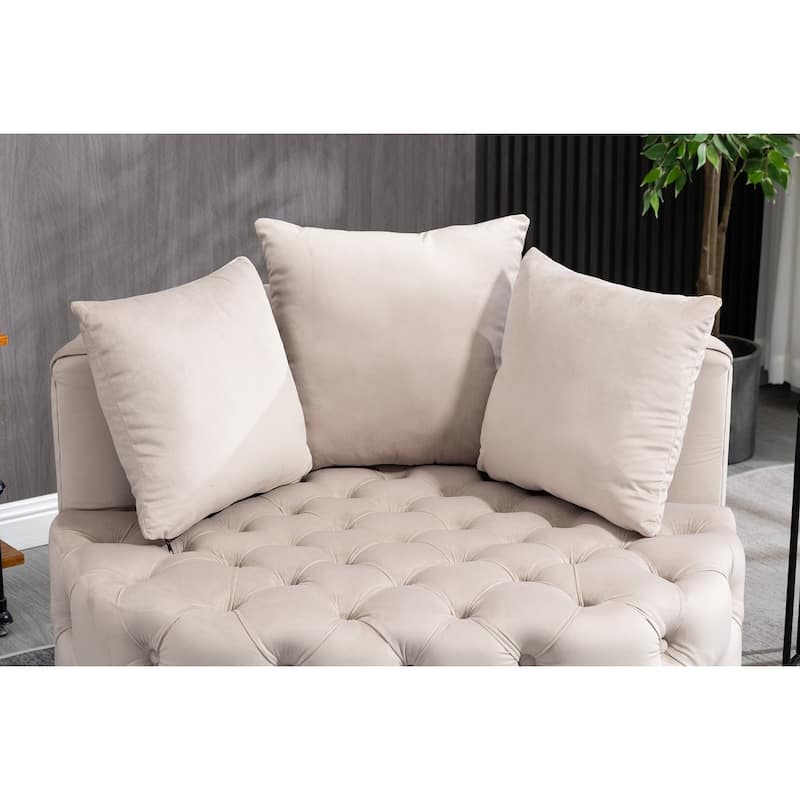 Khaki Modern 24" Velvet Upholstered Buttons Tufted Barrel Chair with Pillows