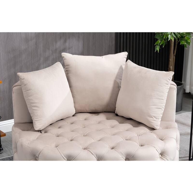Oversized Barrel Accent Chair with 3 Pillows, Velvet Tufted Upholstered Round Club Chair, Ergonomic Reading Sofa Chair