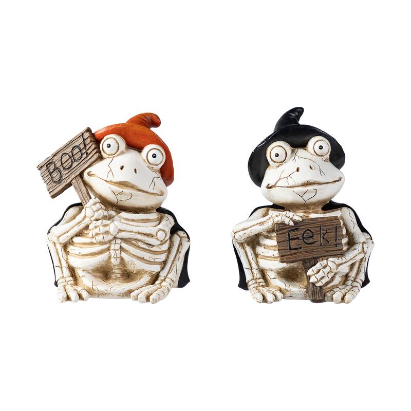 Glitzhome Set of 2 7''H Halloween Resin Skeleton Frogs Table Decor