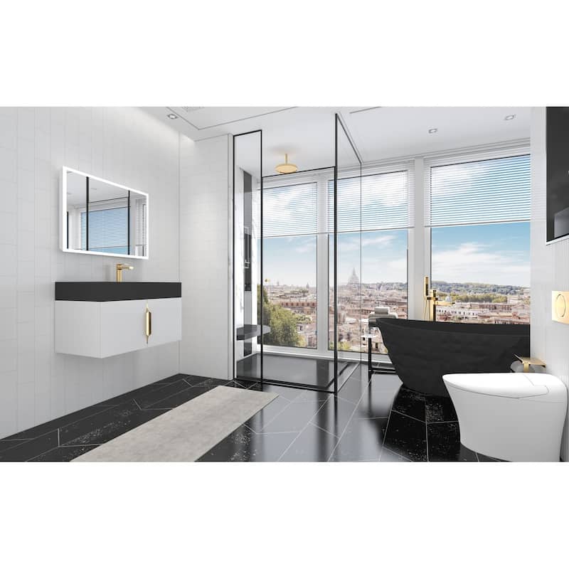 Amazon 30" Wall Mounted Bathroom Right Basin Vanity Set w/ Black Top