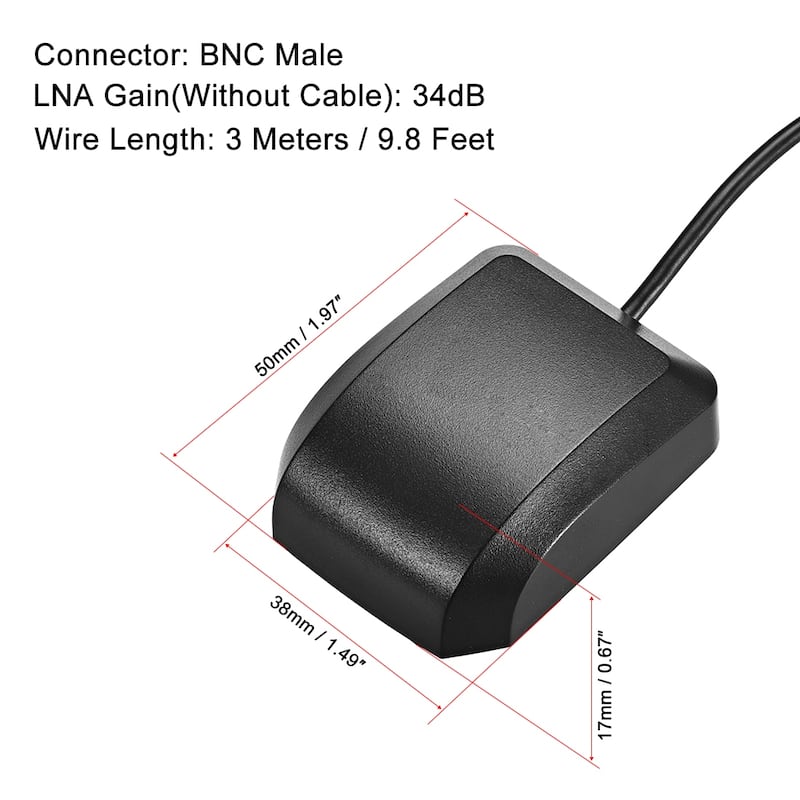 GPS Active Antenna BNC Male Plug 34dB Magnetic Mount 3 Meters Wire L - 34dB L 3.0M/9.8Ft