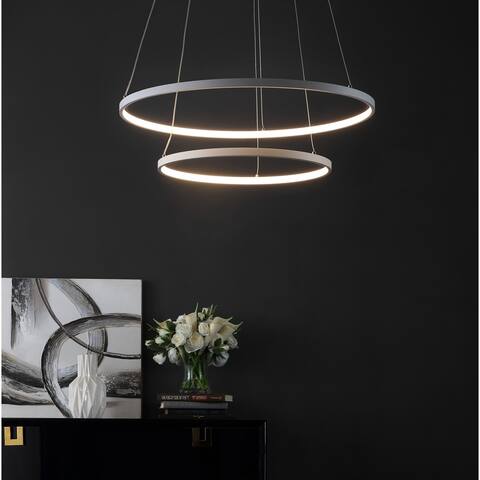 Safavieh Lighting 74-inch Faven White Adjustable LED Pendant - 24" W x 24" L x 12-74" H