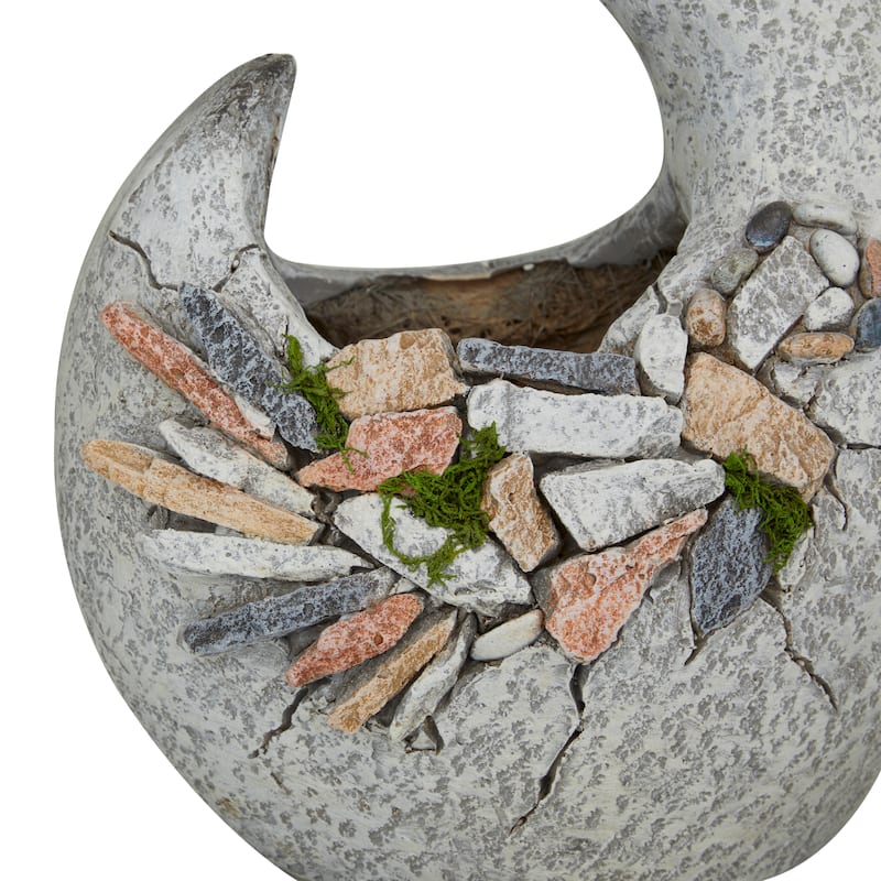 Gray Fiberglass Indoor Outdoor Planter with Stone Mosaic Design