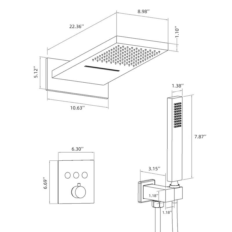 Luxury 3-Way Thermostatic Complete Rain and Waterfall Shower System with High-pressure Handheld Spray in Black