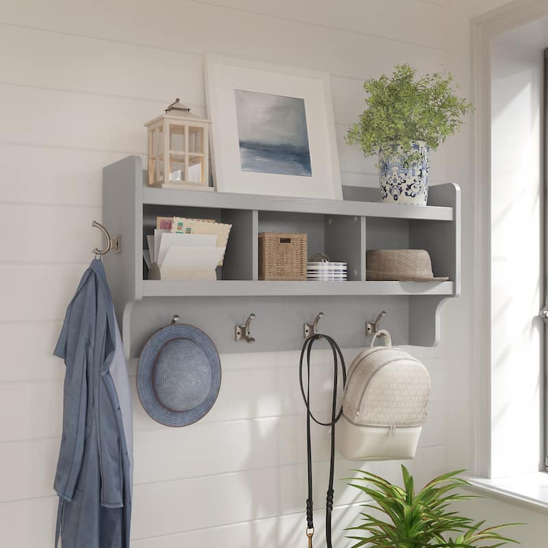 Woodland 40W Wall Mounted Coat Rack with Shelf by Bush Furniture - Cape Cod Gray