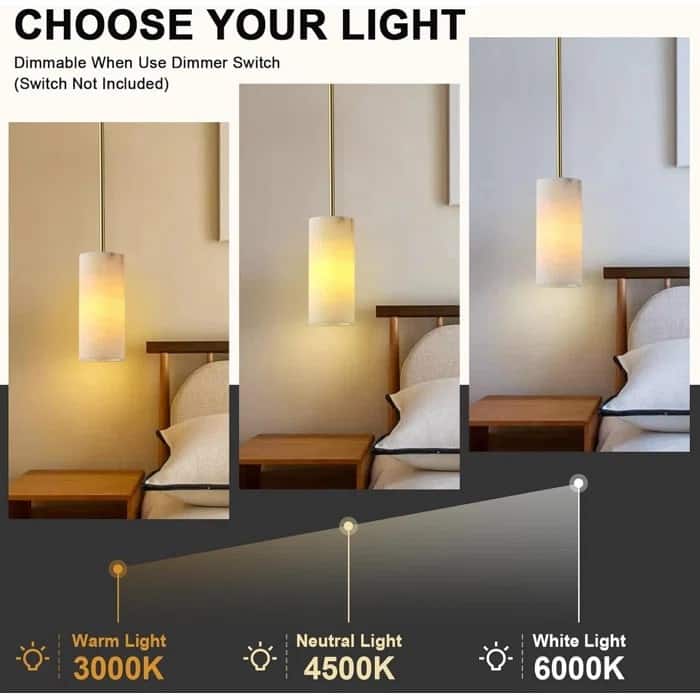 Dimmable LED Solid Brass Pendant Light with Spanish Alabaster Shade