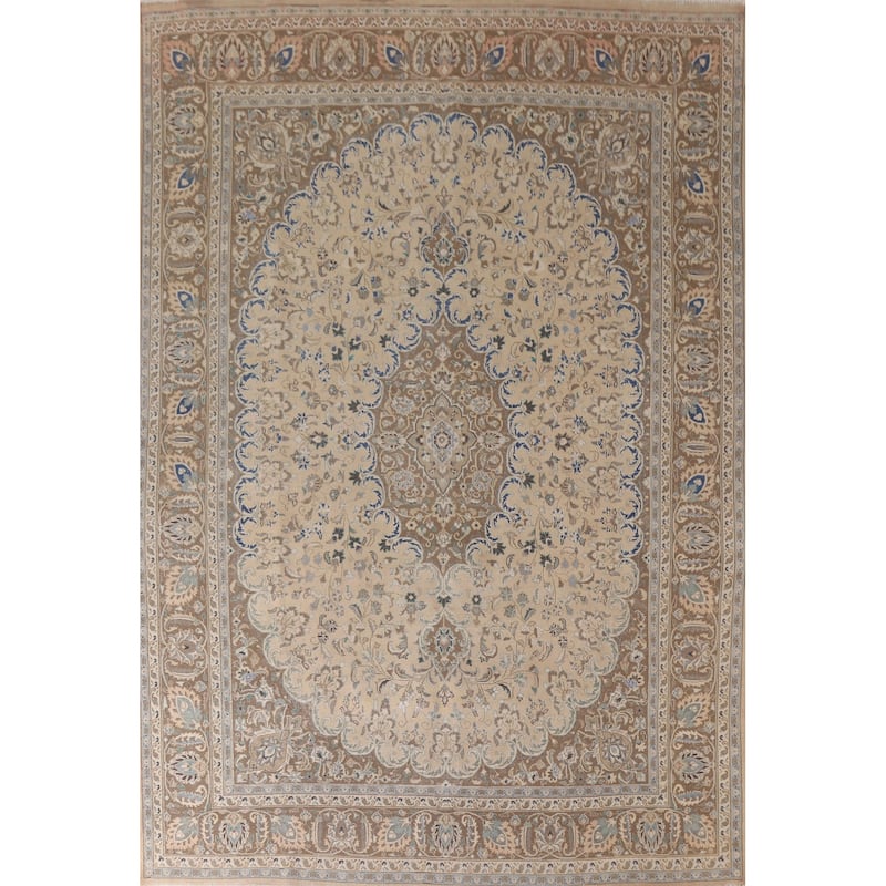 Hand Knotted Oriental 100% Wool Carpet Traditional Floral Peach Mashad Area Rug - 12' 6'' X 9' 7''