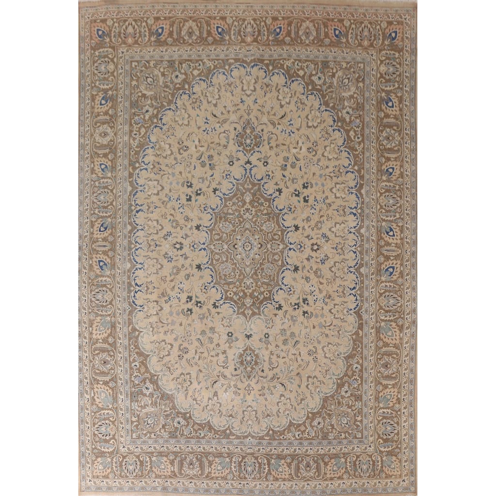 Hand Knotted Oriental 100% Wool Carpet Traditional Floral Peach Mashad Area Rug - 12' 6'' X 9' 7''