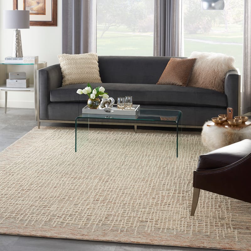 Nourison Vail Textured Wool Modern Crosshatch Area Rug - 7'9" x 9'9" - Beige/Multi - Rectangle