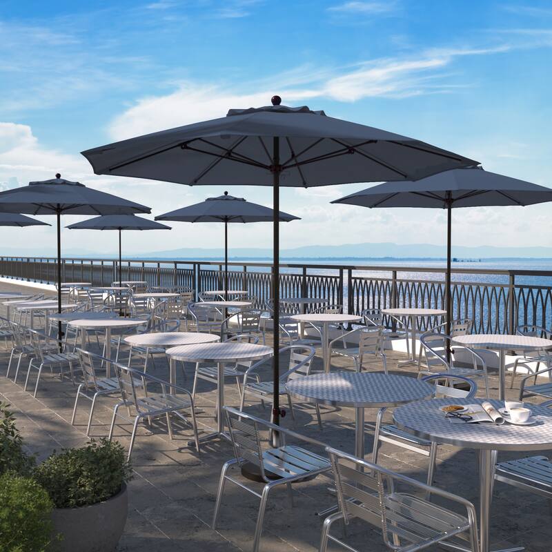 California Umbrella 9' Rd. Aluminum Frame, Fiberglass Rib Market Umbrella, Push Open, Bronze Finish, Pacifica Fabric - Sapphire