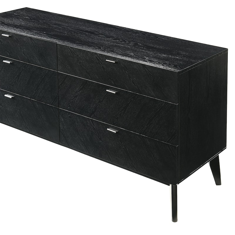 Petra Black Wood 6-Drawer Double Dresser