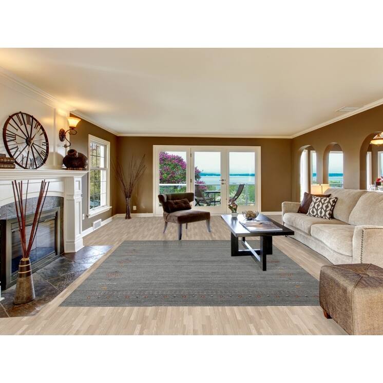 Silver Gray Gabbeh Living Room Area Rug Hand-Knotted Wool Carpet - 8'0"x 9'11"