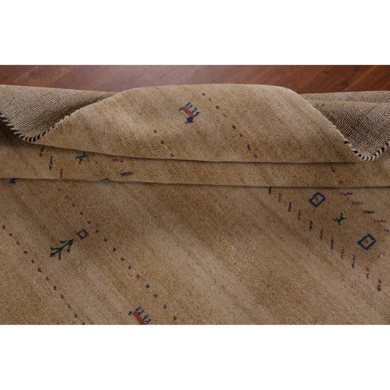 Hand Knotted Oriental 100% Wool Carpet Tribal Animal Pictorial Yellow & Gold Gabbeh Area Rug - 8' 9'' X 6' 2''