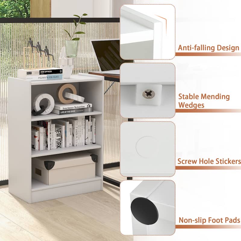 3-Tier Bookcase Open Multipurpose Display Rack w/ Adjustable Shelves