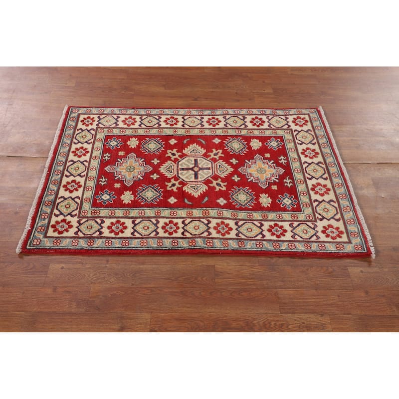 Red Kazak Foyer Rug Hand-Knotted Oriental Accent Wool Carpet - 2'8" x 3'11"