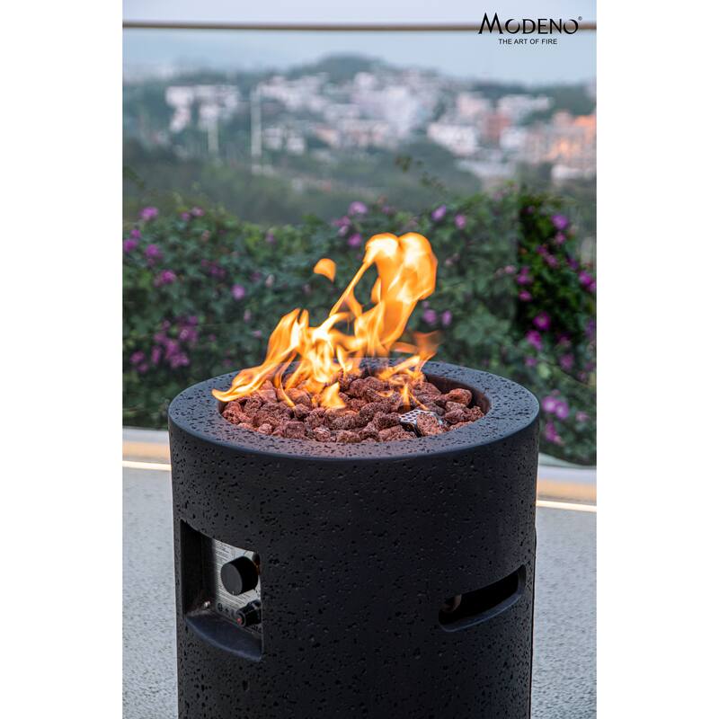 Modeno Lava Tube 40,000 BTU Concrete Propane Column Fire Pit with Lava Rocks & Cover