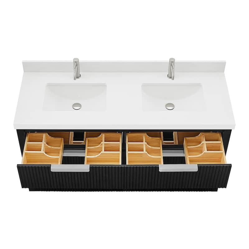 Santarem Double Vanity with Pure White Quartz Stone Top without Mirror