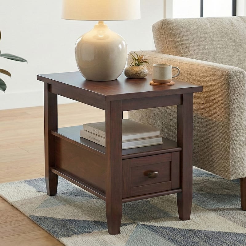 WYNDENHALL Norfolk SOLID WOOD 14 inch Wide Rectangle Transitional Narrow Side Table - 14 Inches wide - Russet Brown