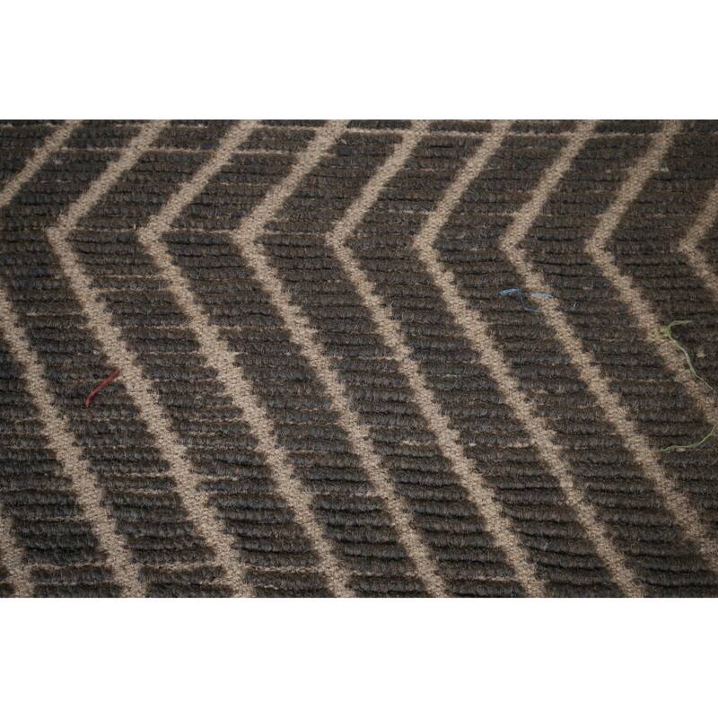 All-Over Chevron Style Moroccan Oriental Rug Hand-Knotted Wool Carpet - 11'9"x 18'7"